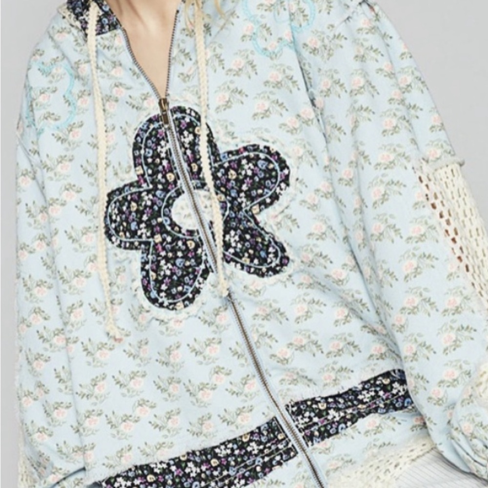 #165 POL Floral Bomber Jacket - Light Blue